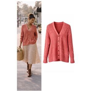 Sundance Coral Cable Knit Cardigan Sweater Small
